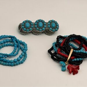 Turquoise and Red Beaded Bracelet Set